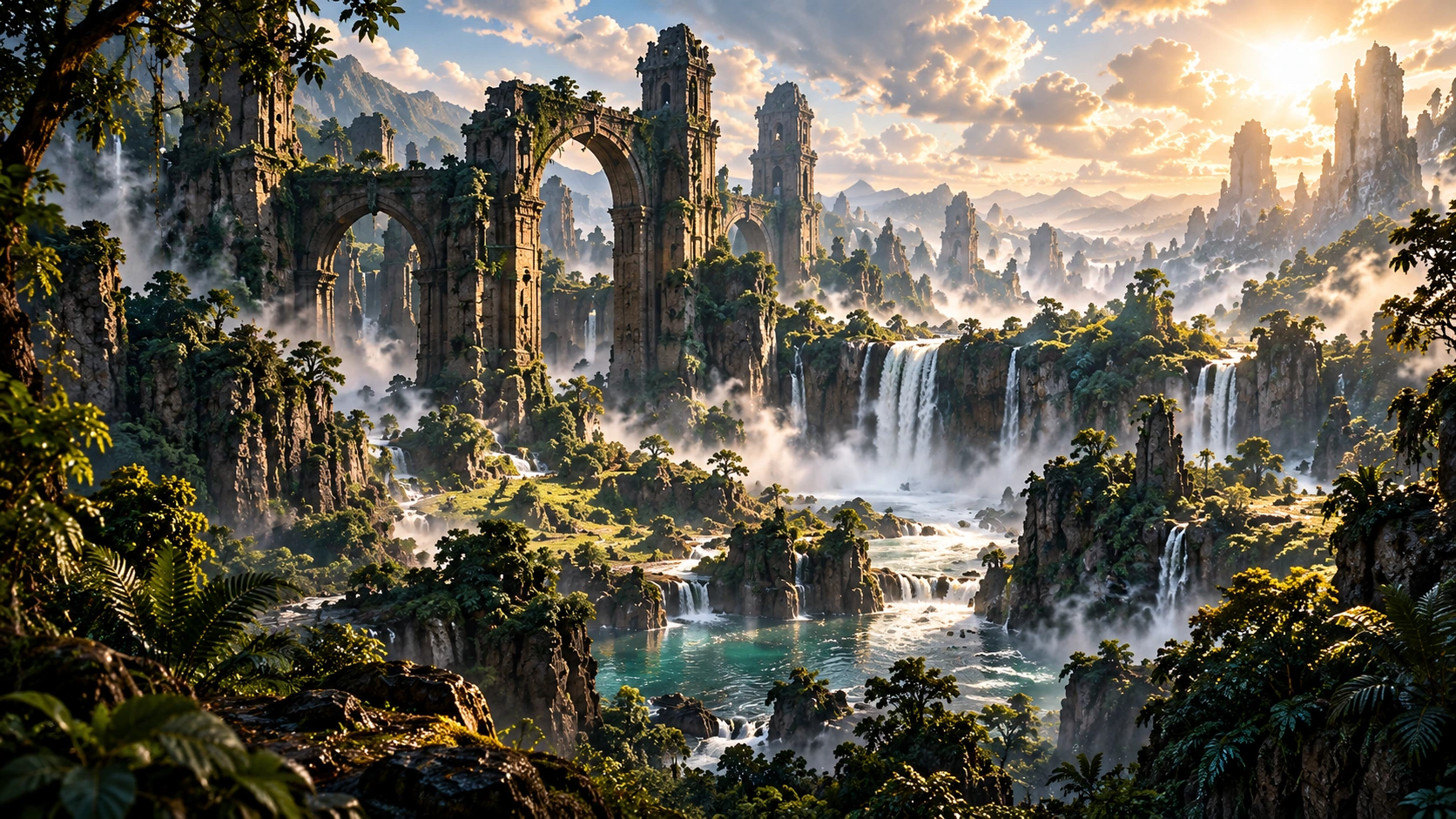 Ancient arches above a waterfall